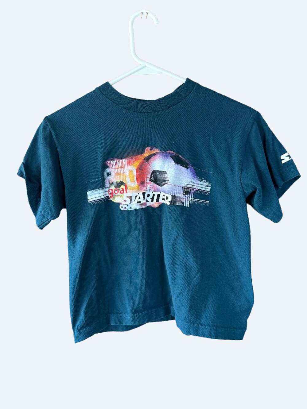 Vintage Starter Soccer Cropped Graphic Tee 90s Sportswear Teal Medium Y2K